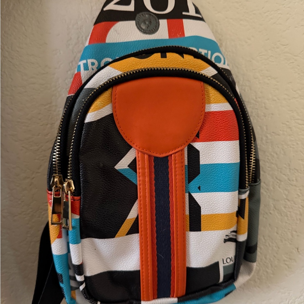 Multicolor Striped Men’s Belt Bag with Orange Accent